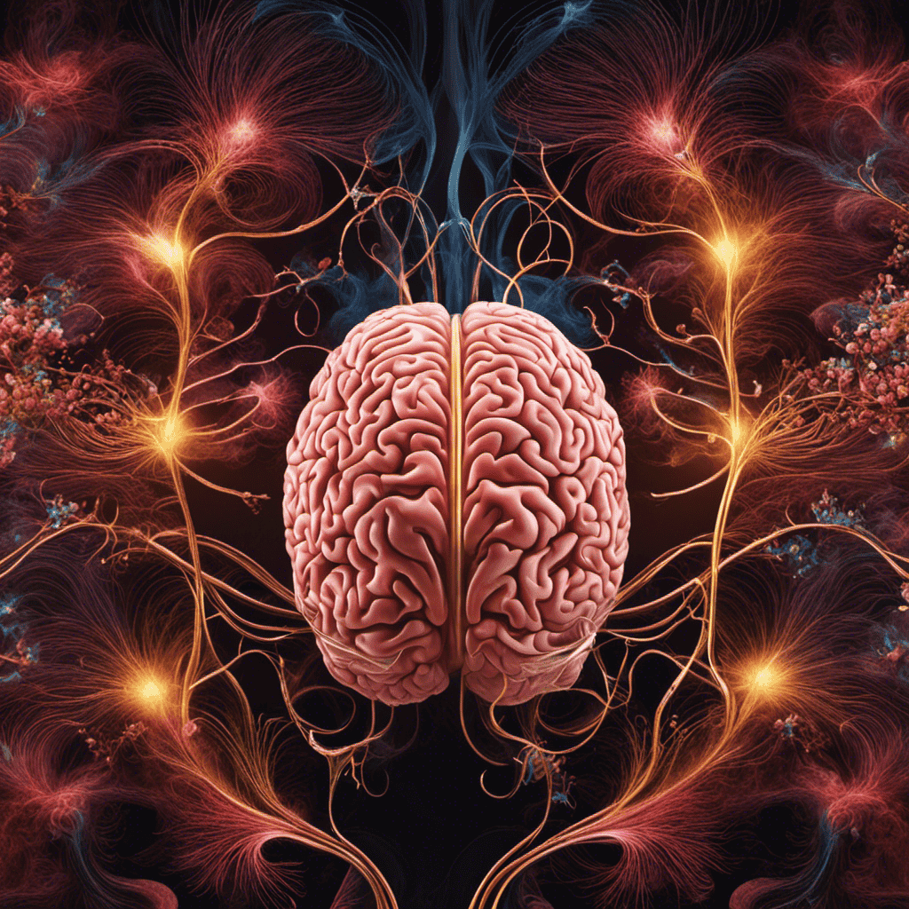 An image portraying a vibrant brain with delicate tendrils, infused with aromatic molecules