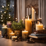 An image showcasing a cozy living room adorned with shelves filled with beautifully crafted aromatherapy candles in various sizes, colors, and scents