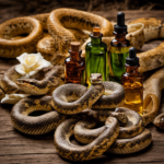 An image of an aromatherapy dealer, surrounded by the vibrant chaos of Sweetwater, Texas' Rattlesnake Roundup