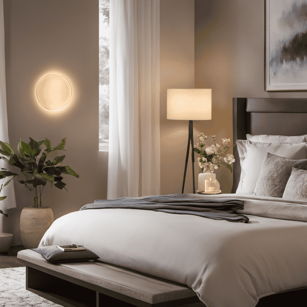 An image depicting a serene bedroom with soft, warm lighting
