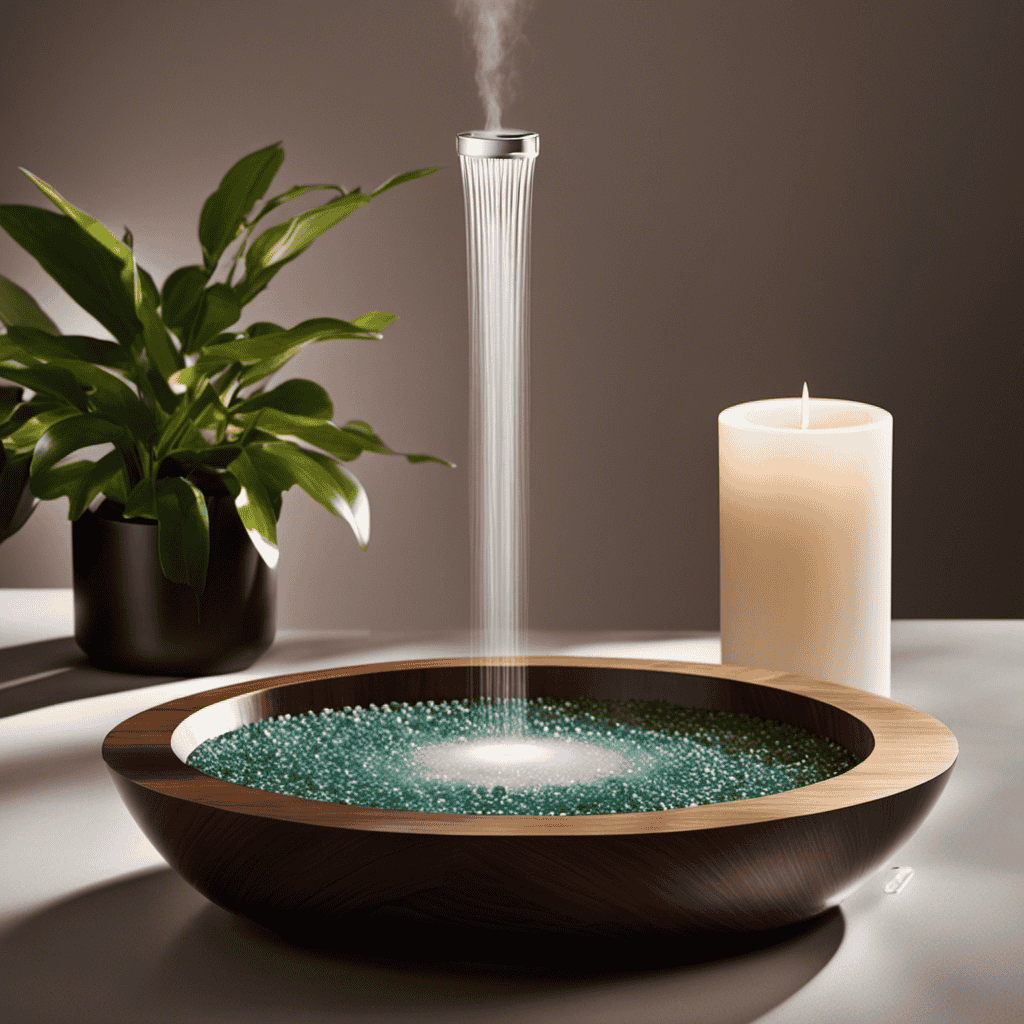 An image showcasing a serene spa setting with a diffuser releasing a controlled stream of aromatic drops into the air