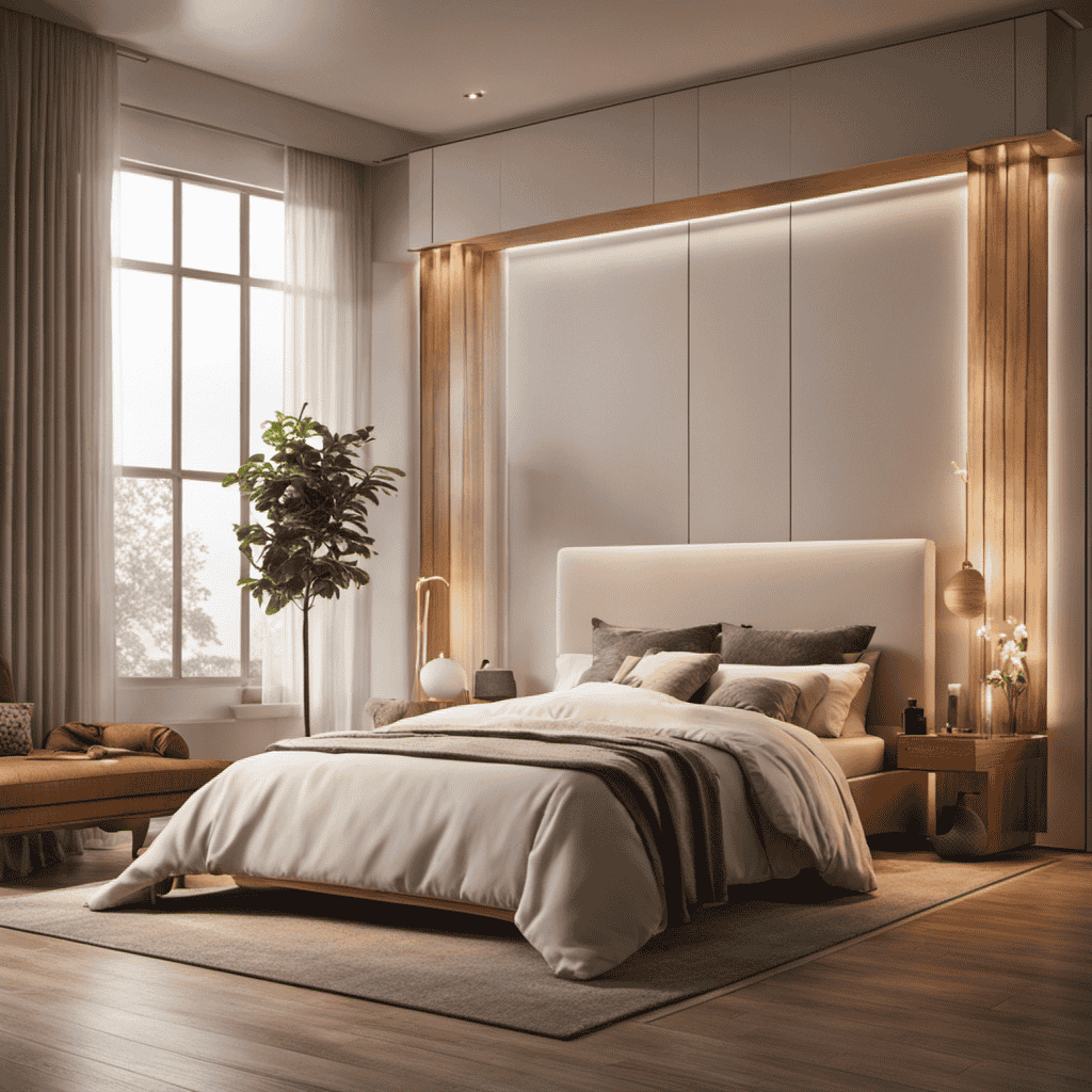 An image depicting a serene bedroom setting with soft lighting