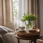 An image showcasing a serene scene of a cozy bedroom with soft natural light filtering through sheer curtains
