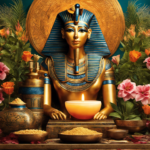 An image depicting ancient Egyptians delicately extracting aromatic essences from vibrant flowers and plants, using intricate distillation techniques, as they pioneer the art of aromatherapy