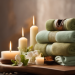 An image showcasing the essence of aromatherapy: a tranquil scene with soft, muted colors, featuring a serene spa-like setting, where delicate fragrances mingle with wisps of steam and gentle candlelight, evoking a sense of relaxation and well-being