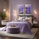 An image showcasing a serene scene of a cozy bedroom with soft lighting, where a diffuser emits a gentle mist of lavender and chamomile essential oils, evoking a sense of tranquility and promoting relaxation