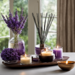 An image capturing the serenity of a tranquil spa room, adorned with flickering scented candles, blooming lavender plants, and diffusing essential oils, showcasing the transformative power of aromatherapy