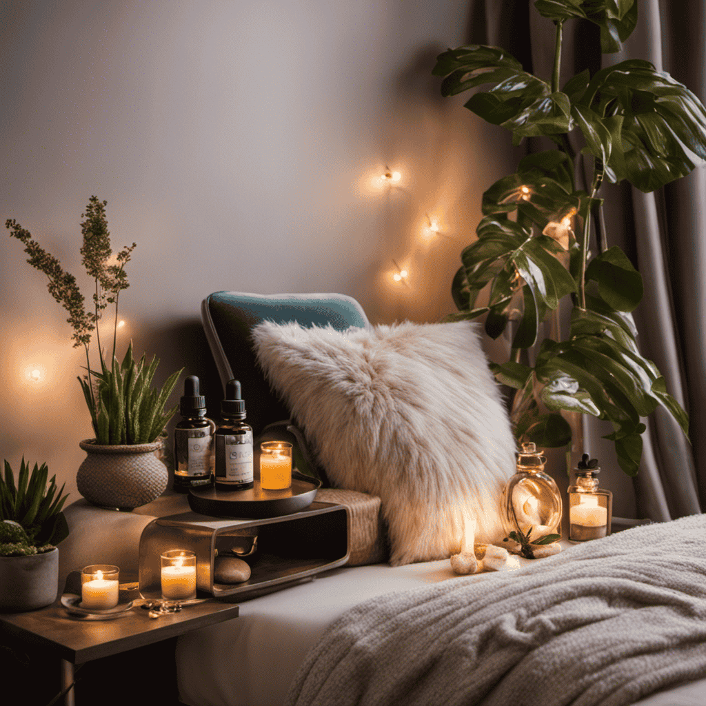 An image showcasing a cozy corner of a bedroom transformed into an aromatic oasis