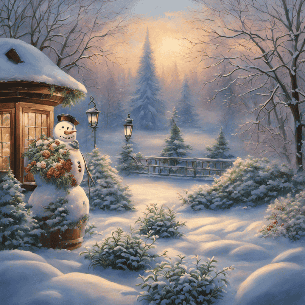 An image of a serene winter scene with a snow-covered garden