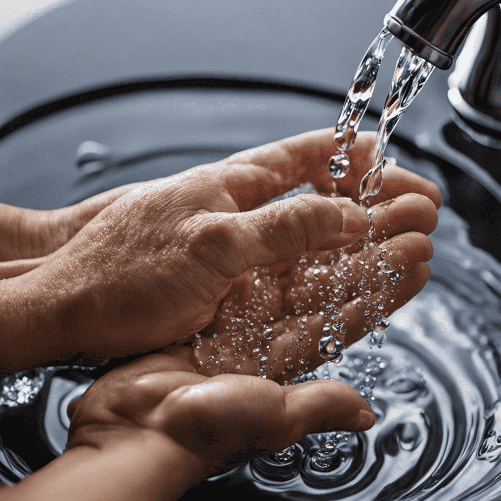 An image of a pair of hands gently rinsing an aromatherapy pad under running water, capturing the water droplets cascading off the pad