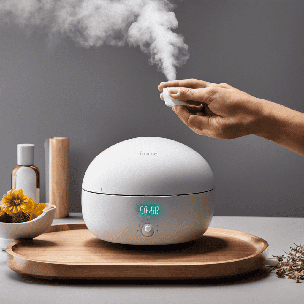 An image capturing the step-by-step process of opening the Aromatherapy Tray on the Humie Humidifier