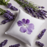 An image capturing the delicate lavender petals gently falling onto a serene, white linen pillow