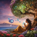 An image depicting a serene scene of a person inhaling aromatic molecules from essential oils, while the molecules travel through their olfactory system and into their brain, stimulating relaxation and well-being