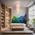 An image showcasing a serene spa room, with essential oils diffusing, molecules flowing through the air, and a human silhouette overlaid with colorful brain waves representing the scientific workings of aromatherapy