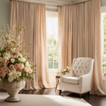 An image featuring a serene birthing room adorned with soft, pastel-colored curtains gently swaying in a warm, sunlit breeze