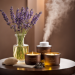 An image showcasing a serene spa setting with a diffuser emitting a gentle mist of sweet almond oil