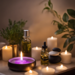 An image of a serene spa room with soft, diffused lighting and aromatic essential oils gently wafting through the air