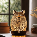 An image showcasing a serene setting, with a fox-shaped aromatherapy diffuser emitting soothing scents