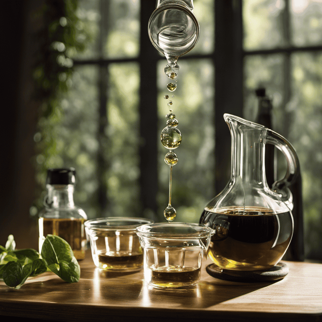 An image depicting a clear glass measuring cup filled with a gallon of water