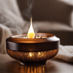 An image showcasing a serene setting with an oil burner filled with water and a few drops of essential oil