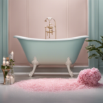 An image showcasing a serene bathroom scene with a partially filled bathtub containing soft, pastel-colored water