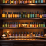 An image showcasing a serene, sun-drenched space adorned with shelves of beautifully crafted essential oils, delicate incense sticks, and colorful bouquets of dried herbs, inviting readers to explore the lucrative world of aromatherapy