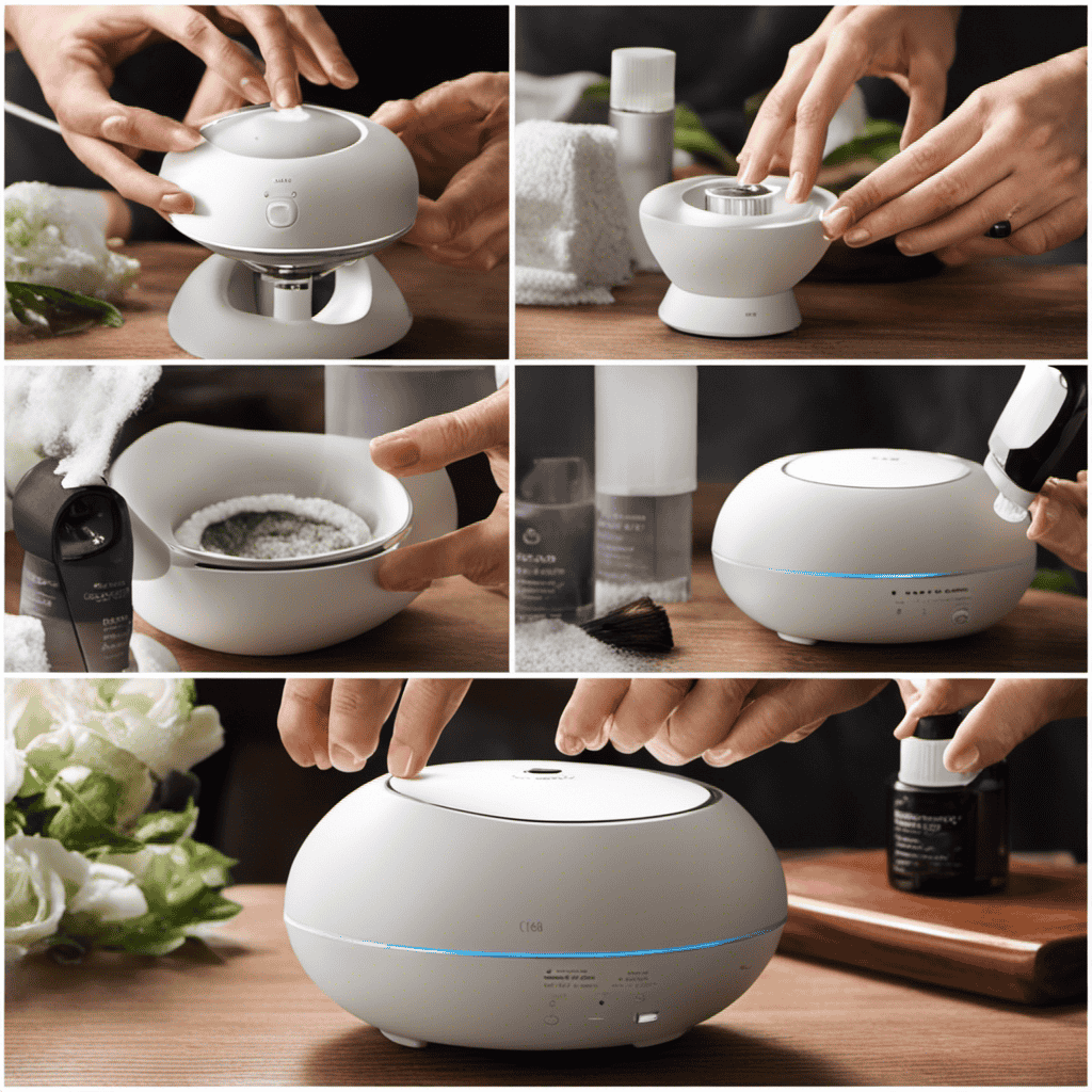 An image capturing the step-by-step process of cleaning an electric aromatherapy diffuser