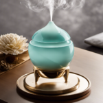 An image of a person gently wiping away a stubborn oil residue from the sleek surface of an Aromashell Electric Aromatherapy Diffuser, revealing its pristine shine and restoring its aromatic allure