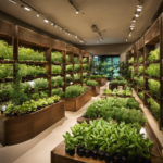 An image featuring a tranquil setting with a well-lit room filled with rows of neatly arranged aromatic plants, while an experienced instructor guides students in a hands-on aromatherapy class