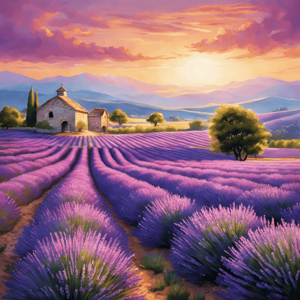 An image of a serene lavender field stretching out under a clear blue sky