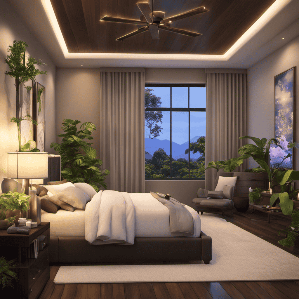 An image showcasing a serene bedroom setting with soft, diffused lighting