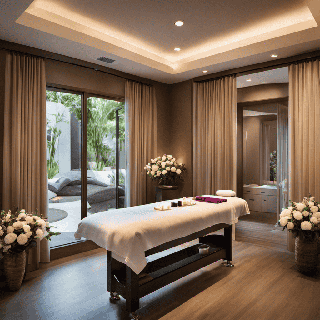 An image showcasing a serene spa room with soft, diffused lighting