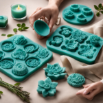 An image showcasing a serene scene of hands gently pouring melted wax into intricate silicone molds