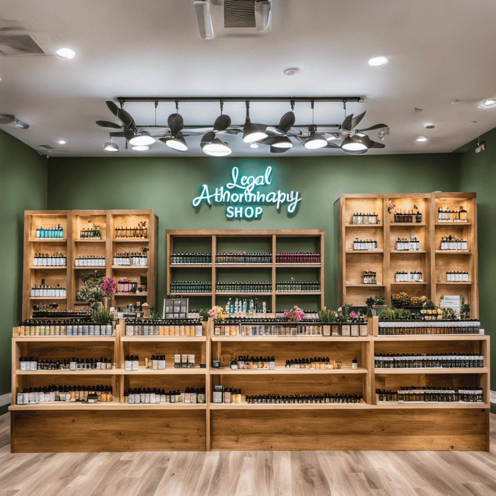 An image that showcases a bright, welcoming storefront with a sign displaying "Legal Aromatherapy Shop