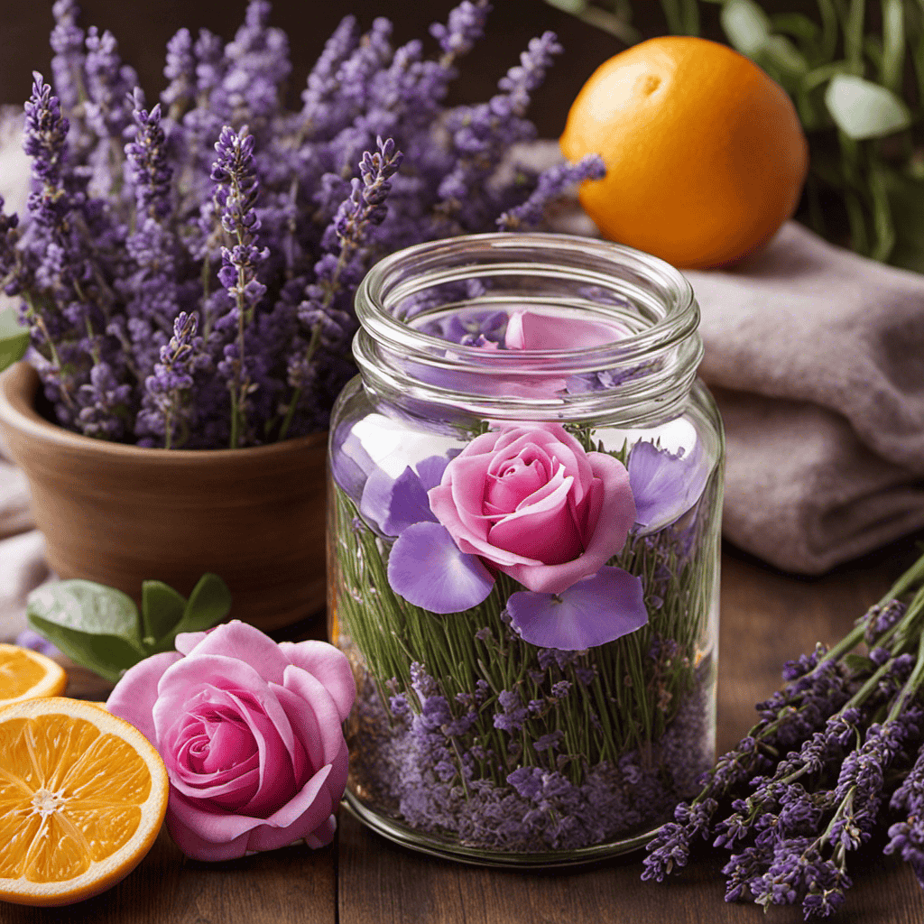 An image capturing serene, spa-like ambiance with a glass jar filled halfway with warm water