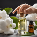 An image showcasing a delicate hand gently pouring a few drops of essential oil onto a pristine cotton wick, as wisps of aromatic vapor elegantly rise and disperse, illustrating the step-by-step process of priming an aromatherapy wick