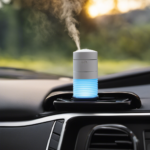 An image showcasing a car interior with the Aura Cacia Aromatherapy Car Diffuser attached to the air vent
