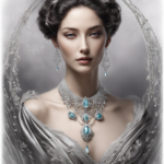 An image illustrating a serene woman wearing an elegant silver necklace adorned with a tiny glass vial
