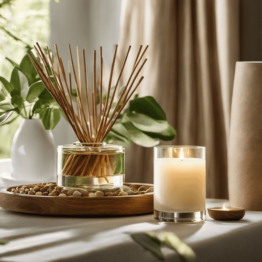 An image showcasing a serene spa setting with a sandalwood-infused diffuser emanating a soothing fragrance