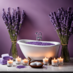An image showcasing a serene bathroom setting with a luxurious lavender-infused bath