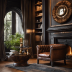 An image showcasing a worn leather armchair surrounded by a tranquil setting, with a timer subtly placed nearby, evoking curiosity about the duration of leather aromatherapy's calming effects