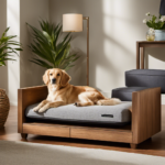 An image featuring a serene, sunlit room with a dog curled up on a cozy bed