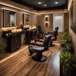 An image showcasing the invigorating ambiance of a salon, with a serene massage room featuring a diffuser emitting fragrant essential oils, a tranquil facial room with aromatic steam, and a cozy nail station with scented candles