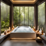 An image showcasing a serene spa room filled with fragrant essential oils diffusing in the air