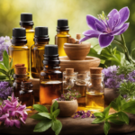 A vibrant image showcasing an array of aromatic plants, their essential oils being gently extracted through distillation, capturing the essence of aromatherapy