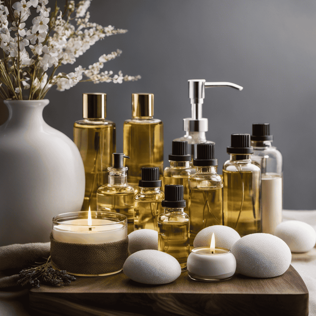 An image showcasing a serene bathroom setting with a beautifully arranged display of Swiss Just Aromatherapy products, including essential oils, diffusers, and bath salts, inviting viewers to discover where to buy these luxurious items
