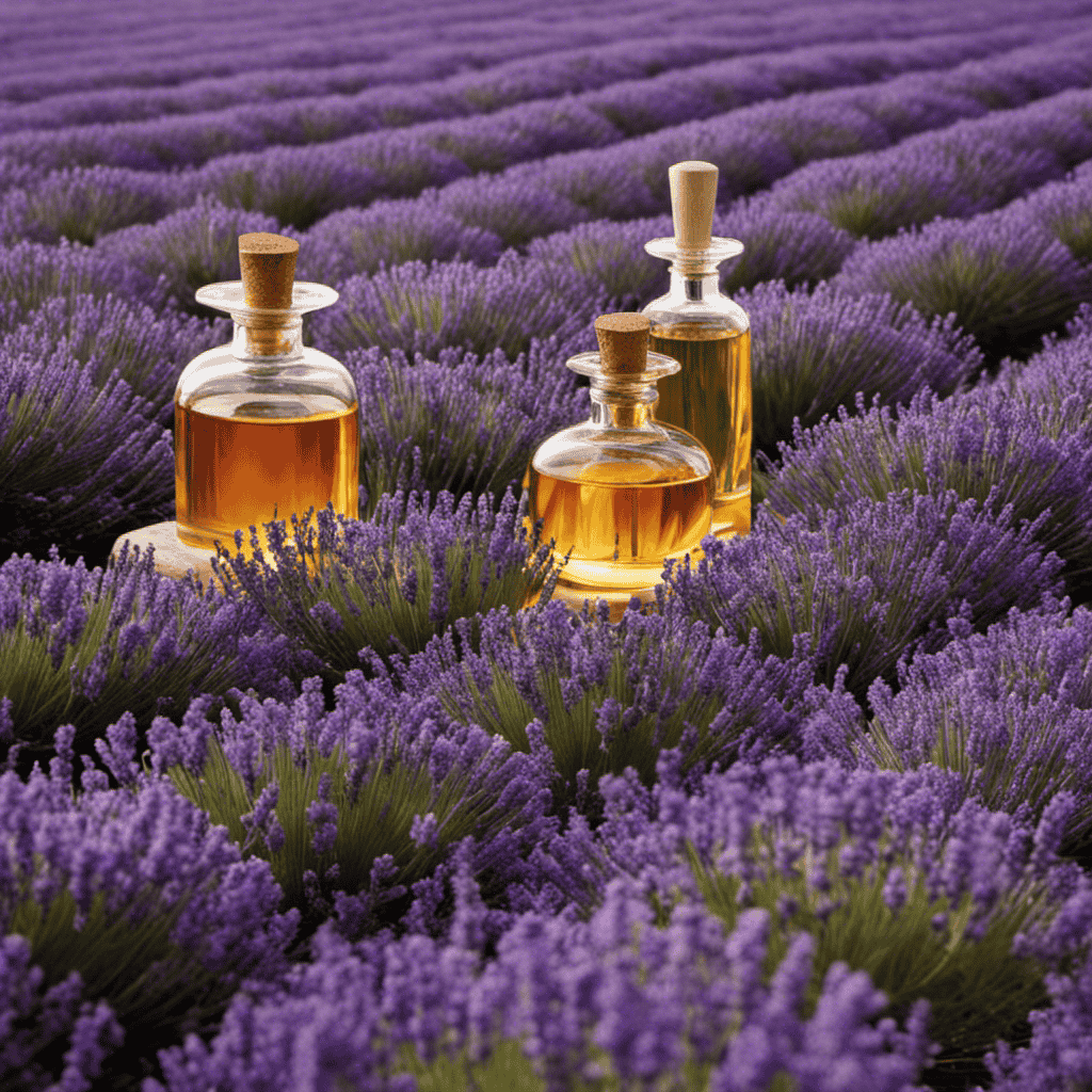 An image showcasing the pioneers of aromatherapy: a serene setting with a backdrop of lush, fragrant lavender fields, capturing the essence of René-Maurice Gattefossé, Marguerite Maury, and Jean Valnet's significant contributions to modern aromatherapy
