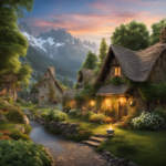 An image showcasing the serene charm of a rustic village, with a cozy cottage nestled amidst lush greenery