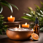 An image featuring a serene spa setting with a glass diffuser releasing a gentle mist of orange and grapefruit aromatherapy oils