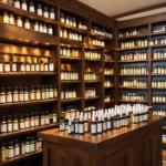 An image that showcases a serene, well-lit room with shelves adorned with neatly organized vials of essential oils, while a knowledgeable aromatherapist gracefully demonstrates proper techniques to a group of attentive students